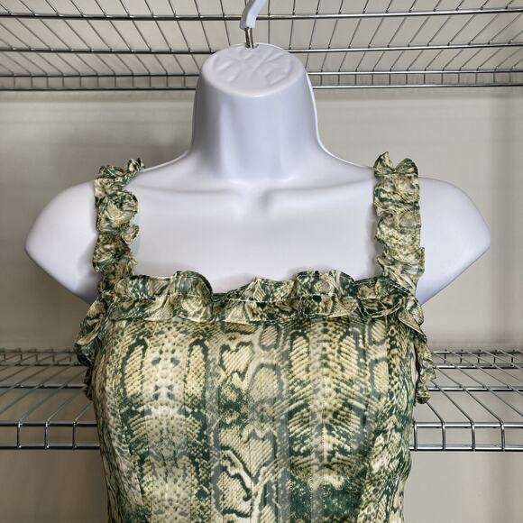 Anthropologie 4SI3NNA Women's Green Snakeprint Mini Dress Size XS Fairy Ruffles - Picture 8 of 12
